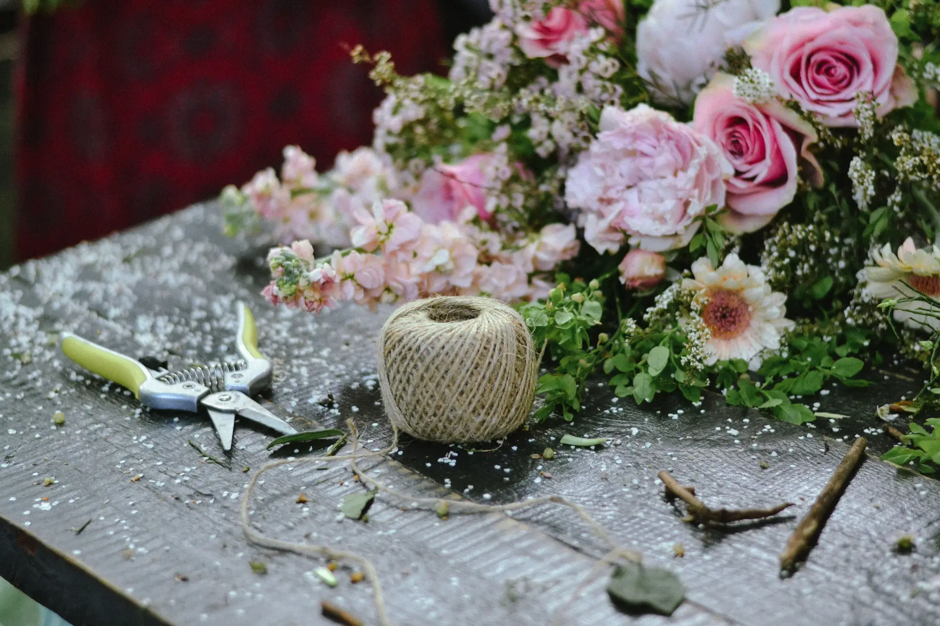 Rustic floral preparation table